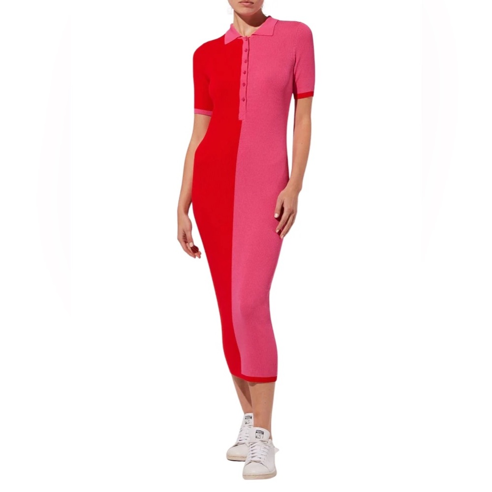 NEW SOLID & STRIPED Leigh Polo Dress - Fine Gauge Knit - Orchid & Crimson